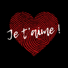 Je t'aime en empreinte de c&oelig;ur rouge